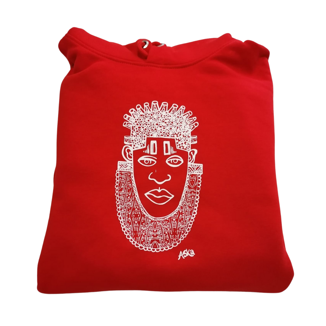 IDIA AFRICAN INSPIRED HOODIE-WHITE ART ON RED SWEATSHIRT