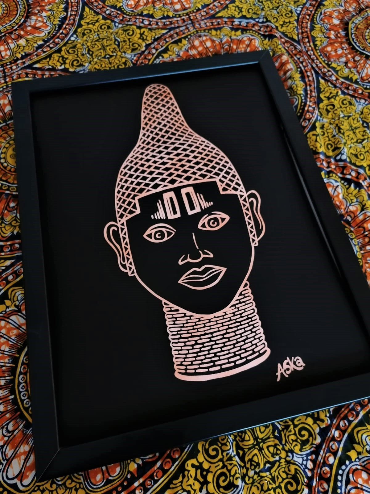 IYOBA Ancient African Inspired A3 Giclée Art Print in Rose gold