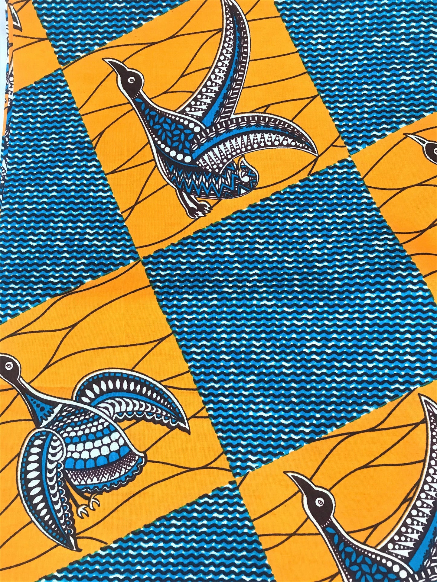 REINVENTED CLASSIC FLYING SWAN PATTERNED AFRICAN WAX BLOCK PRINT FABRIC - PER METER