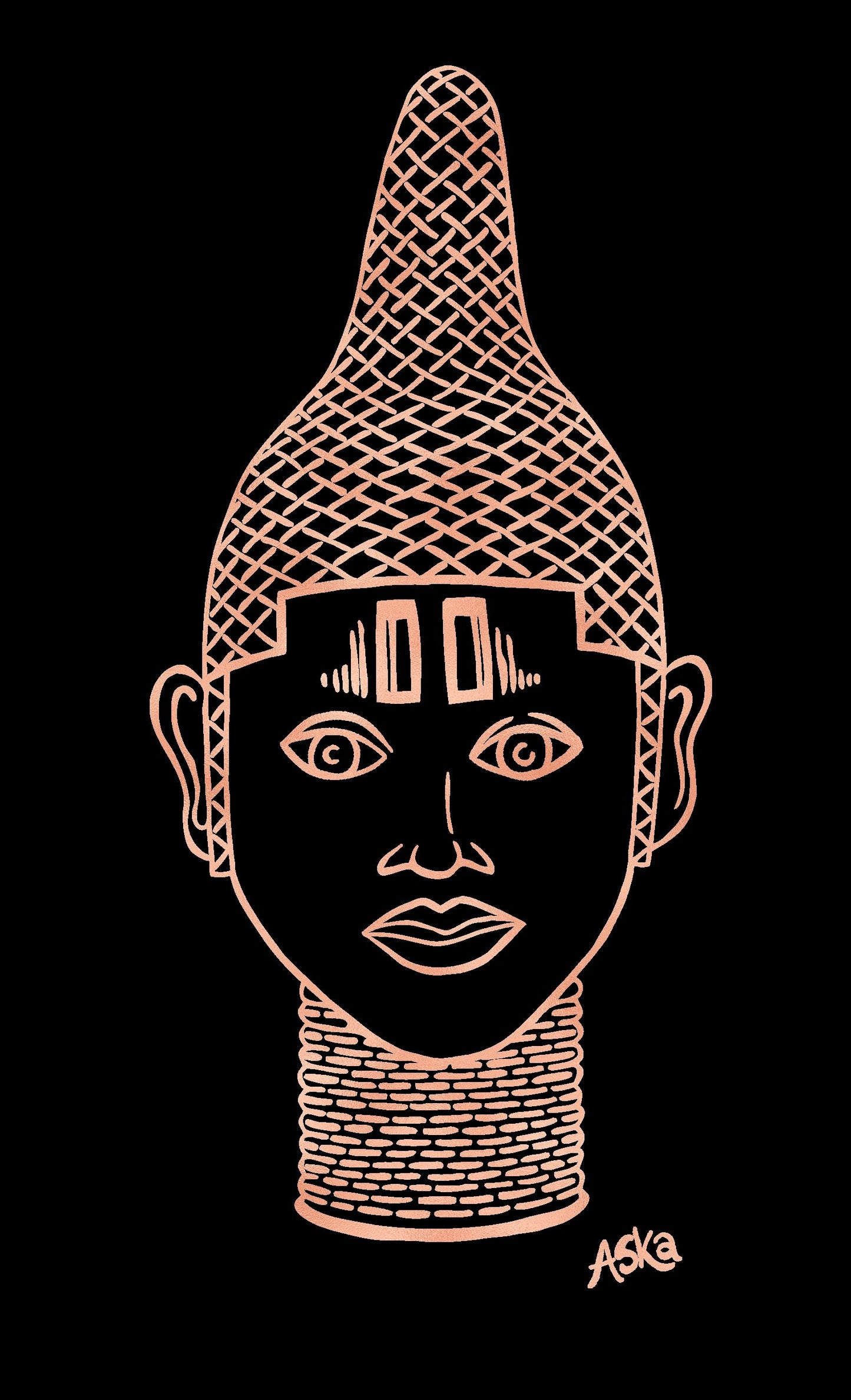 IYOBA Ancient African Inspired A3 Giclée Art Print in Rose gold