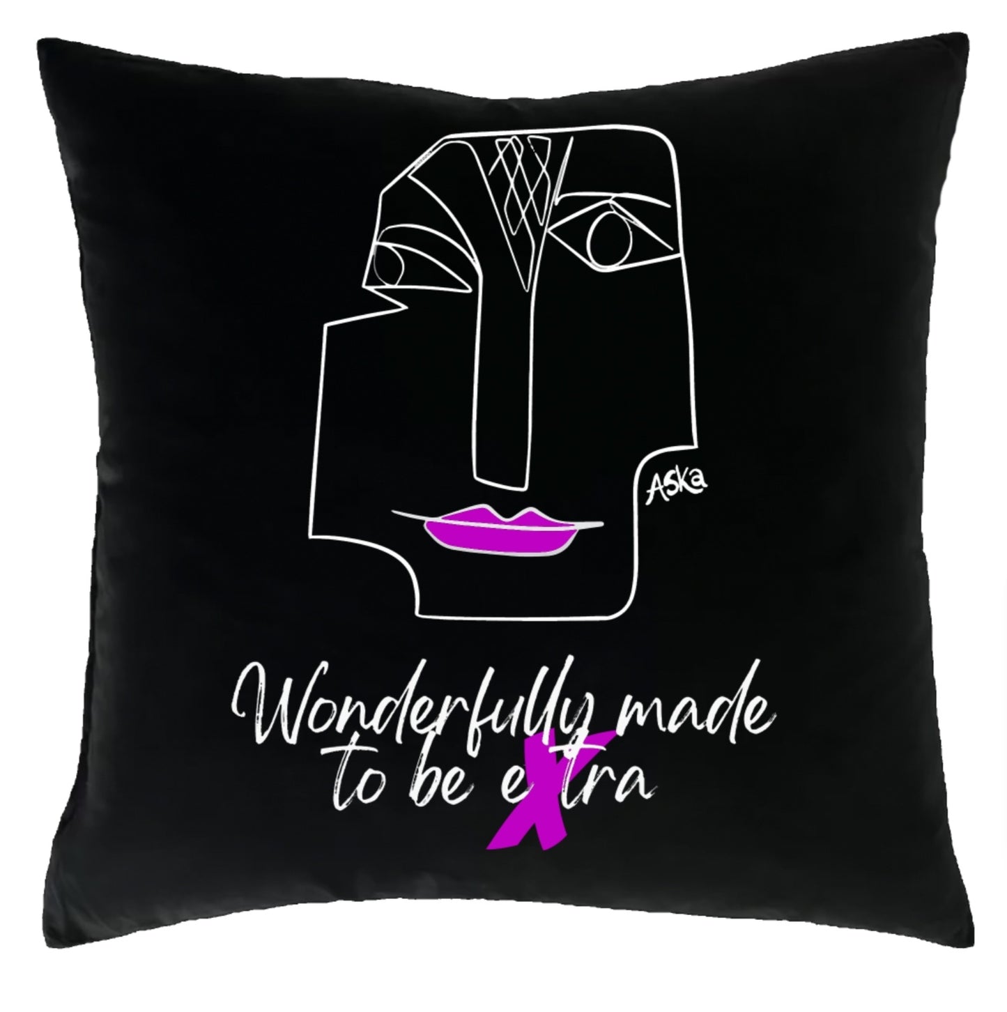 WONDERFULLY MADE TO BE EXTRA PURPLE LIPS ON BLACK CUSHIONS